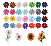 TRKETK 32 Piezas Parches de Apliques, Parches Bordados Decorativos Conjunto de Apliques Margaritas Girasoles Parches para Planchar Parches de Reparación Florales para Costura Accesorios de Bricolaje