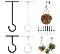 TRKETK 4 ganchos de techo para colgar plantas, soporte cuadrado de pared para plantas, soporte de metal para plantas, perchas de faroles de hierro, ganchos de rosca para montar en la pared con