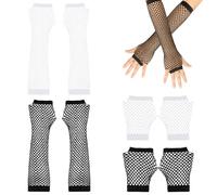 TRKETK 4 Pares de Guantes de Malla sin Dedos para Mujer Largos y Cortos de Rejilla Elástica Guantes Retro de Nailon Para Años 80 Disfraces Accesorios de Fiesta para Carnaval Festivales