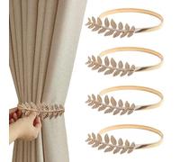 TRKETK 4 Piezas Alzapaños para Cortinas Dorados con Hojas Creativas, Ajustables para el Hogar, Hotel, Dormitorio, Oficina