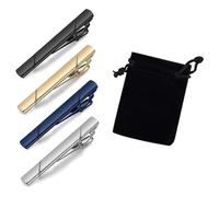 TRKETK 4 Piezas Clips de Corbata para Hombres, Estilo Largo Juego de Clips de Corbata con 1 Clip de Corbata Bolsa de almacenamiento Clip de Corbata de Moda Cobre Metal Clips de Corbata Clásicos