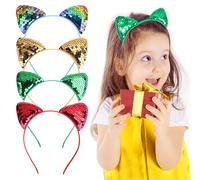 TRKETK 4 Piezas Glitter Cat Ears Headband, Diademas De Lentejuelas Coloridas Diadema Orejas Gat Linda Diadema Con Orejas De Gato para Niñas Mujeres Uso Diario y Decoración De Fiesta