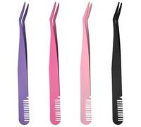 TRKETK 4 Piezas Herramienta Aplicadora de Pestañas, Pinzas de Extensión con Peine Inoxidable Extensión Profesional Herramienta de Pestañas de Doble Punta para Maquillaje (4 Colores)