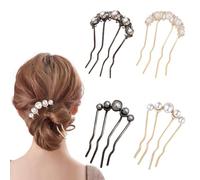 TRKETK 4 Piezas Horquillas de Perlas en Forma de U Peine Lateral Pasador Francés Accesorios Vintage de Metal para el Pelo Horquillas Antideslizantes Para Disfraz Cabeza de Mujer Niña Fiesta