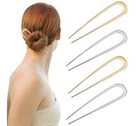 TRKETK 4 Piezas Metal U-Shaped Hair Clips Hair Clips, Horquillas para el Cabello Grandes en Forma de U Horquillas En Forma De U Estilo Francés Horquillas para el Cabello de Metal (Oro y Plata)