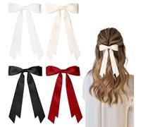TRKETK 4 Piezas Pinza para el Pelo con Lazo Satén Largo y Sedoso Pinzas para el Pelo con Cinta Metálica Elegantes Accesorios Para el Pelo Cabello de Uso Diario para Mujeres y Niñas