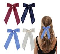 TRKETK 4 Piezas Pinzas de Lazo con Satén Largo y Sedoso Horquillas para el Pelo de Mujer Elegantes Accesorios para el Pelo Lazos Pelo Grandes Cabello de Uso Diario para Mujeres y Niñas