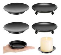 TRKETK 4 Piezas Portavelas de Metal, Candelero Platos Candelabro Redondo Retro Soporte Velas Porta Platos de Hierro Negro para Navidad, Fiesta en Casa, Decoración de Bodas