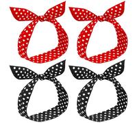 TRKETK 4 Piezas Redonda Bandana Con Nudo de Lazos Pelo Negro y Rojo, Conejo Vintage Accesorios para el Cabello Diadema de Lunares Banda de Cabello Rojo Rojo Vintage Boho para Niñas Damas Mujeres