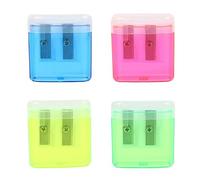 TRKETK 4 Piezas Sacapuntas, Sacapuntas de Doble Agujero Sacapuntas Manual Portátil Sacapuntas Coloridos con Tapa para Niños y Adulto, Estudiantes, Artistas Escolares (Azul,Rosa Rojo,Verde,Amarillo)