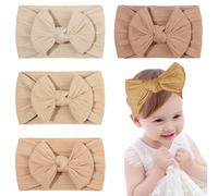 TRKETK 5 Piezas Baby Girl Headbands, Elásticas Diadema Lazo Bebe Suave Cinta Pelo Bebe Estirable Nylon Diademas Hechas a Mano Turbante Bebe Bebé Niñas Banda Para Cabeza Accesorio, 5 Colores