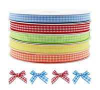 TRKETK 5 piezas de cinta a cuadros, 9,5 mm x 9,1 m de cinta para envolver regalos de regalos DIY, cinta a cuadros de gingham de Navidad para decoración, arte, manualidades, accesorios para el cabello