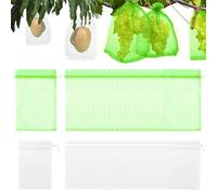 TRKETK 50 Piezas Bolsas de Protección de Frutas, Bolsas de Organza con Cordón Bolsas Protectoras de Uvas Bolsas de Red de Frutas Reutilizables para Árboles Frutales (Blanco+Verde Fruta)