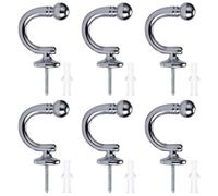 TRKETK 6 Piezas de Ganchos para Cortina en Forma de U, Ganchos para Cortina en Forma de U, Ganchos Decorativos para Cortinas con Enchufe de Expansión, Soportes para Cortinas para Ropa, Plata