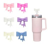 TRKETK 6 Piezas Tapas de Pajita con Forma de Lazo Material de Silicona Protección Completa Contra Derrames y Polvo Cubiertas de Pajitas Reutilizables Multicolor para Pajitas de 10 mm