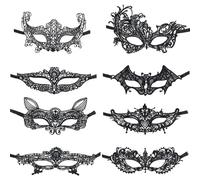 TRKETK 8 Piezas Máscara de Mascarada, Máscaras de Fiesta de Encaje Negro Máscara de Encaje Veneciano de Media Cara Máscara de Ojos de Encaje de Dama Sexy para Mascara Carnaval Halloween Fiesta