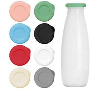 TRKETK 8 Piezas Tapas de Botella de Leche, Silicona Reutilizable Mezclada Sin Botella Tapas de Botellas de Leche de Vidrio a Prueba de Fugas Reutilizables de 51 mm de Diámetro (Multicolor)