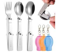 TRKETK Juego de 3 tenedores y cucharas plegables, cubiertos portátiles de acero inoxidable, cuchara plegable y tenedor de cena, utensilio de repuesto de viaje para acampar al aire libre, picnic
