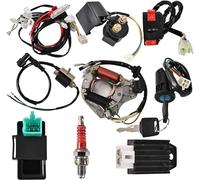 Trkimal Bobina completa de estator eléctrico, arnés de cableado CDI, interruptor de encendido, relé solenoide, bujía para ATV 50 cc 125 cc, Pit Quad, Dirt Bike, Go Kart