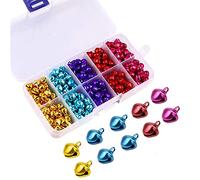 TRLREQ 300 cascabeles multicolor de aluminio, 8 mm, para decoraciones de Navidad, manualidades y joyería, con ojal y caja de almacenamiento