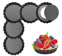 TRLREQ Juego de moldes para tartas, 6 piezas, 10 cm de diámetro, 2 cm de altura, sartén para quiche con base extraíble