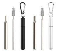 TRLREQ Paquete de 2 pajitas de acero inoxidable, pajitas telescópicas de acero inoxidable 18/10, longitud ajustable hasta 23 cm, pajita para llevar con carcasa de metal y llavero
