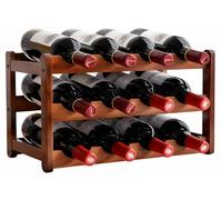 Trlyane Botellero de Bambú para 12 Botellas, Estante de Vino Horizontal de 3 Niveles, Soporte de Sobremesa para Cocina, Bar, Bodega y Comedor, 43 x 23,5 x 27 cm