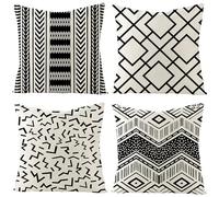 Trlyane Fundas Cojines 45 x 45 Fundas de Cojin para Decoracion Hogar Sofa Cama Sillas Jardin Cojines Modernos de Lino para Dormitorio Sala de Estar 4 Piezas Serie,Líneas en Blanco y Negro