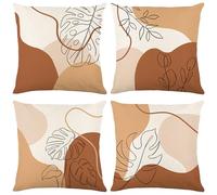 Trlyane Fundas Cojines Suaves y Transpirables 45x45 cm,Juego de 4 Lino Cojines Decoracion,Patrón Abstracto de Hojas, Cojines Decorativos para Sofá,Dormitorio y Sala de Estar
