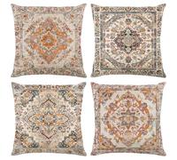 Trlyane Fundas de Cojín Estilo Boho Vintage 4 Piezas - Tela de Lino 45x45cm - Diseño de Inspiración Persa - Decoración para Sofá, Salón y Dormitorio - Lavable