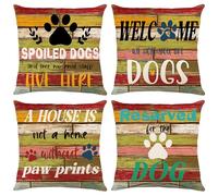 Trlyane Juego de 4 Fundas de Cojín de Lino - Diseño Retro de Perros y Estilo Campestre - 45x45cm Decoración para Salón y Sofá - Lavable, Cremallera
