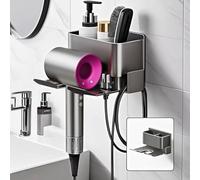 Trlyane Soporte para secador de pelo, montaje en pared, soporte de almacenamiento de aluminio de alta calidad para secadores de pelo, herramientas de peinado y accesorios con gestión de cables, apto