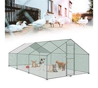 TRMLBE Establo de Gallinero Resistente al Invierno - Valla de Gallinero para Exteriores de Acero Galvanizado con Techo Parasol para Aves de Corral, Conejos y Animales Pequeños - 3x6x2m