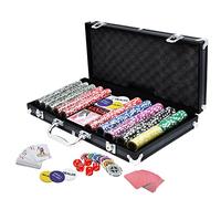 TRMLBE Juego de Poker 500 fichas Set de póquer fichas de póquer láser Incluye 2 Barajas de póquer, 3 Botones de crupier, 5 Dados, Estuche de Aluminio con 2 Llaves - Negro