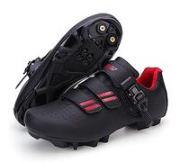 TRNL Zapatos de bicicleta para hombre, zapatos de bicicleta Spin Shoestring con tacos compatibles, zapatos Peloton con Spd y Delta Lock Pedal Zapatos de equitación (41, negro rojo)