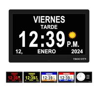 TROCOTN Reloj digital de pantalla grande con calendario para personas mayores, iconos de Sol y Luna, Hora de verano automática, Modo nocturno con atenuación, pantalla multicolor, fácil de leer (25 cm