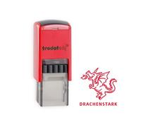 Trodat edy fix - Sello de motivación para profesores y educadores, 1 diseño de dragón DRACHENSTARK, alemán, carcasa roja, impresión roja, autoentintable, 20 x 20 mm