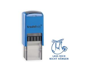 Trodat edy fix - Sello de motivación para profesores y educadores, 1 diseño de perezoso que no te cuelgue, carcasa azul, autoentintable, 20 x 20 mm