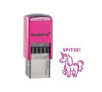 Trodat edy fix - Sello de motivación para profesores y educadores, 1 diseño de unicornio con punta alemana, carcasa rosa, autoentintado, 20 x 20 mm