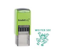 Trodat edy fix - Sello de motivación para profesores y educadores, juego de sellos para motivar - 1 diseño de rana WEITER SO, alemán, carcasa verde, impresión verde, autoentintable, 20 x 20 mm