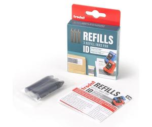 Trodat - Lote de 3 botellas de tinta indeleble de 2 ml de tinta negra para rodillo de tinta limpia y sencilla - 1 botella corresponde a una recarga completa.