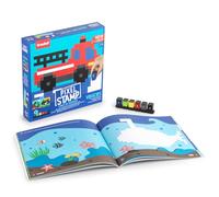 Trodat Pixel Stamp - Vehículos, libro infantil con sello por números, 18 diseños, 6 minisellos de colores surtidos, juego educativo creativo para niños a partir de 4 años