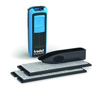 Trodat Sello azul autoentintable Fai-Da-Te de bolsillo, Pocket Printy 9512 Typo, 47 x 18 mm, 4 líneas, incluye cartucho de tinta negro, con pinza y 1 juego de caracteres, iconos y números
