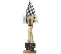 Trofeo de Ajedrez en Resina con Base de Mármol Negro y Madera - Acabado Dorado y Plateado Envejecido - Alturas 35, 33 y 31 cm - Trofeos Mora (35)