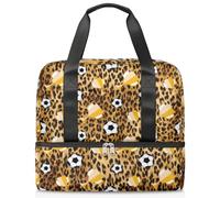 Trofeo de fútbol de leopardo, bolsa de lona deportiva para mujeres, hombres y niños, Kirls Football Sports Weekend Overnight Bags Wet Seperated 21 L Tote Bag for Travel Gym Yoga, color, 21L,