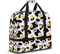 Trofeo de fútbol vacas bolsa de viaje para mujeres y hombres, estampado de fútbol, bolsas de fin de semana, bolsas plegables separadas para mojado, bolsa de 47 L para deportes, gimnasio, yoga, color,