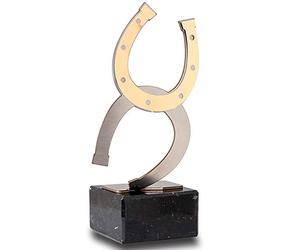 Trofeos Martínez - Trofeo de Acero Inoxidable y Aluminio Color Oro herraduras Caballo 15cm.