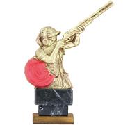 Trofeos Mora Trofeo de Tiro al Plato en Resina Base de Mármol Negro y Madera | Acabado Dorado y Naranja | Alturas 20-22-24 cm. (24 CM)