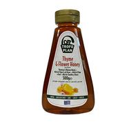 TrofoPlan Miel Griega de Tomillo y Flores 500g - 100% Pura, Rica en Antioxidantes, Aroma Herbal, Sabor Suave, Textura Líquida - Botella PET Dosificadora Ideal para Desayunos y Repostería