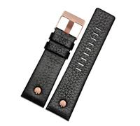 TROGPYXG Correa de reloj con remaches de Metal for hombre, pulsera Compatible con correa de cuero diésel DZ7257 DZ4343 DZ4459 DZ7311 4318 24 26 28 30 32mm(A Black-rose gold,22mm)